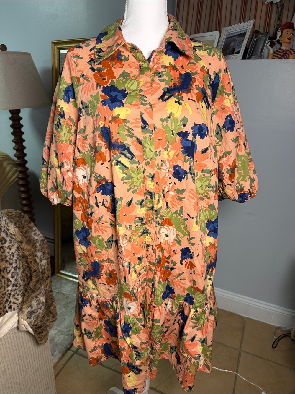 Eloquii Peach Floral Midi Shirt Dress